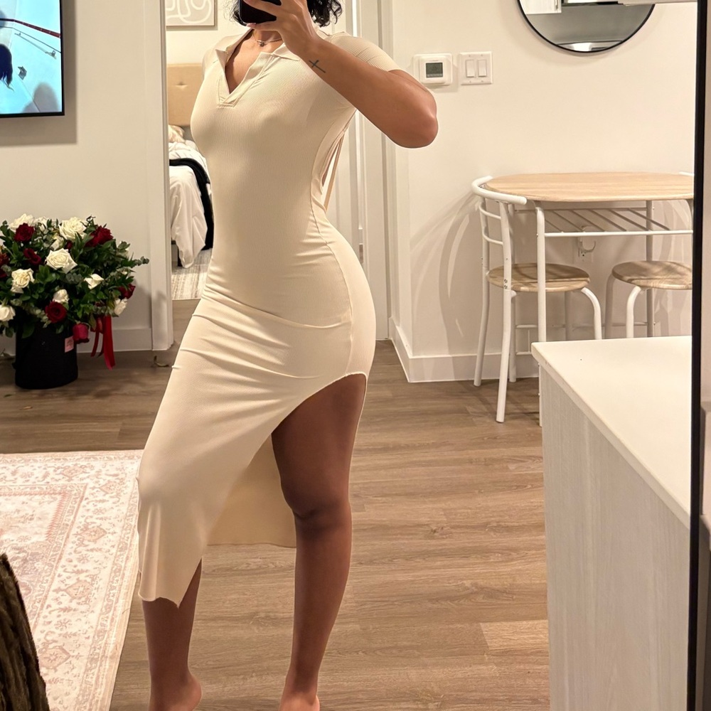 SHEIN Cream Midi Polo Dress - Picture 2 of 3